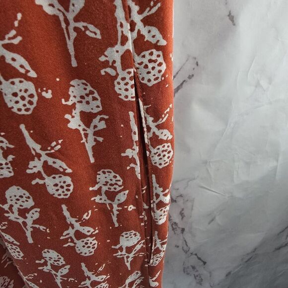 Porridge Jumpsuit Womens Medium Orange White Floral Wide Leg V Neck Pocket - Picture 9 of 11